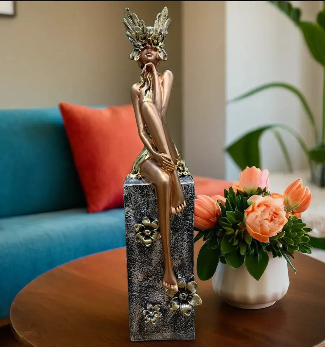 Big Leg Lady Copper Resin Showpiece | Modern Abstract Lady Decorative Statue for Home & Office Décor