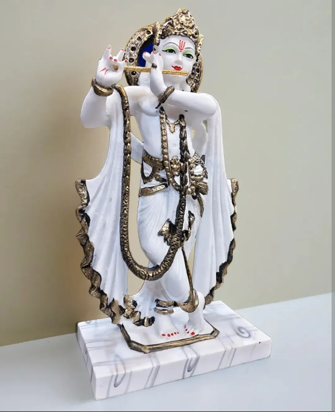 White Lord Krishna Resin Idol | Divine Decorative Statue for Home Temple & Office Décor