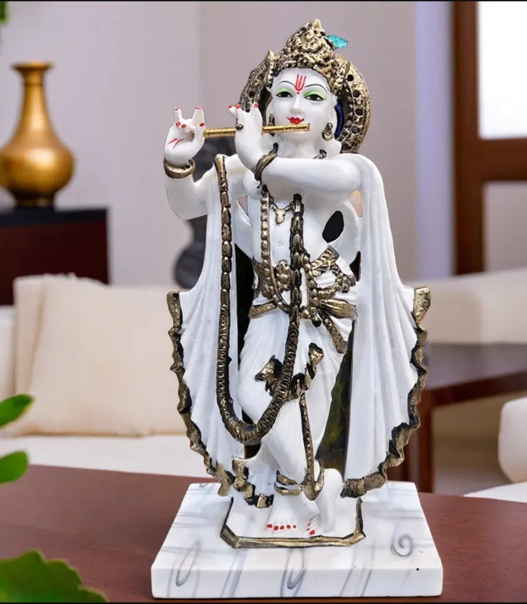 White Lord Krishna Resin Idol | Divine Decorative Statue for Home Temple & Office Décor