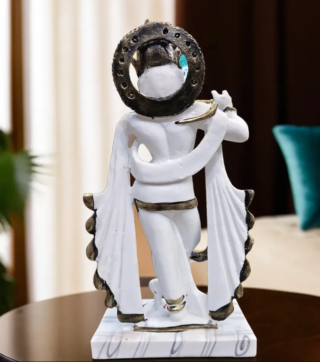 White Lord Krishna Resin Idol | Divine Decorative Statue for Home Temple & Office Décor