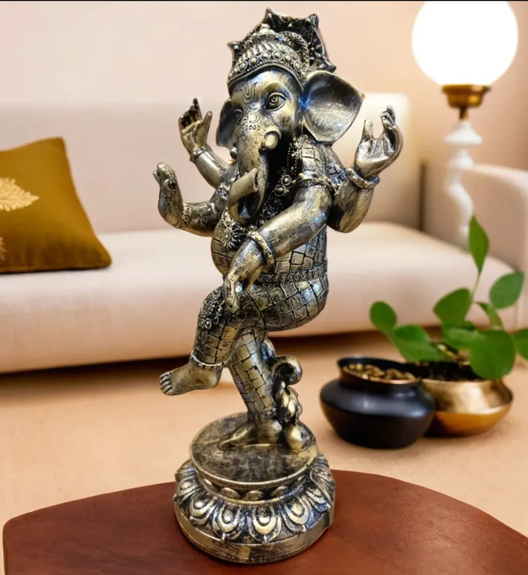 Antique Standing Ganesha Idol – Lord Ganesha with Mushak Decorative Showpiece for Home, Office, Temple & Gift