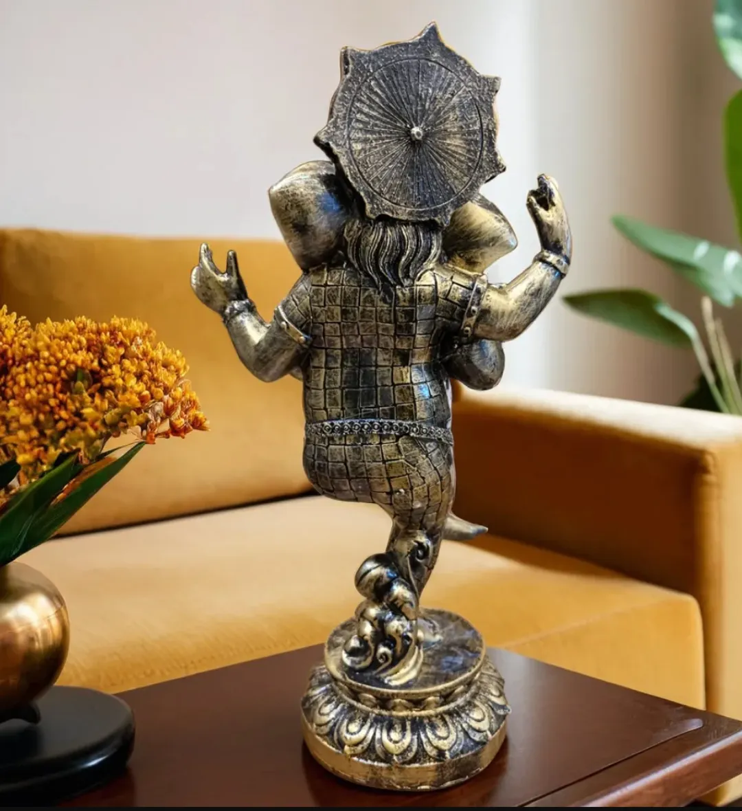 Antique Standing Ganesha Idol – Lord Ganesha with Mushak Decorative Showpiece for Home, Office, Temple & Gift