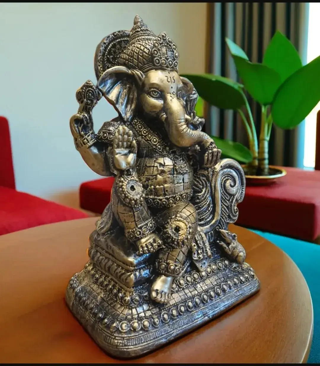 Antique Sitting Ganesha Idol – Lord Ganesha with Mushak Decorative Showpiece for Home, Office, Temple & Gift