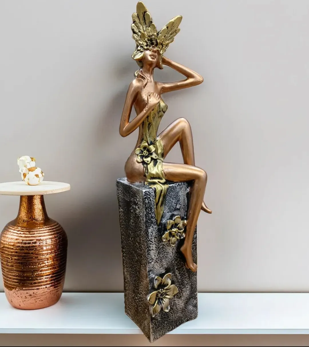 Small Leg Lady Copper Resin Showpiece | Modern Abstract Lady Decorative Statue for Home & Office Décor