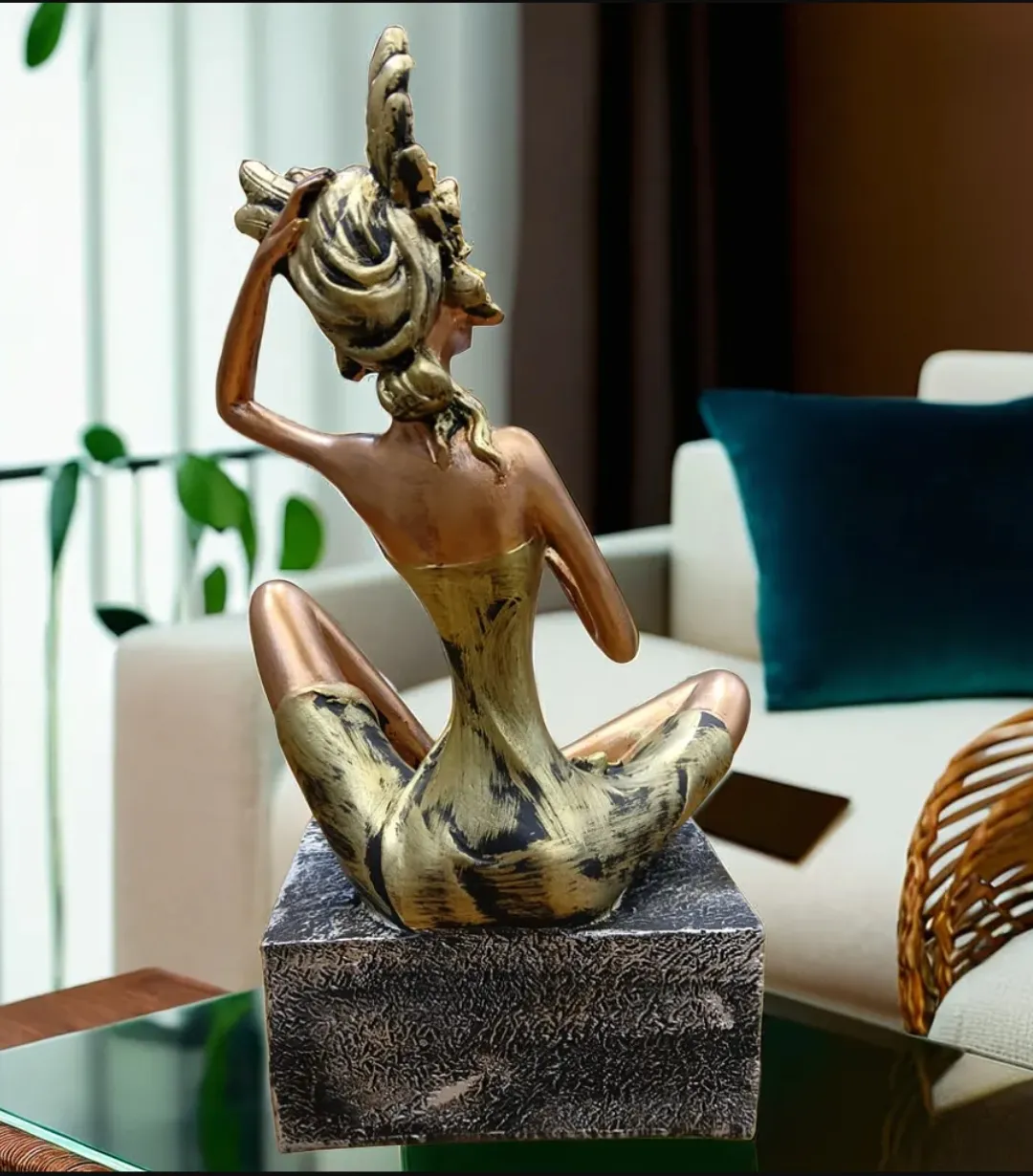 Sitting Leg Lady Copper Resin Showpiece | Modern Abstract Lady Decorative Statue for Home & Office Décor