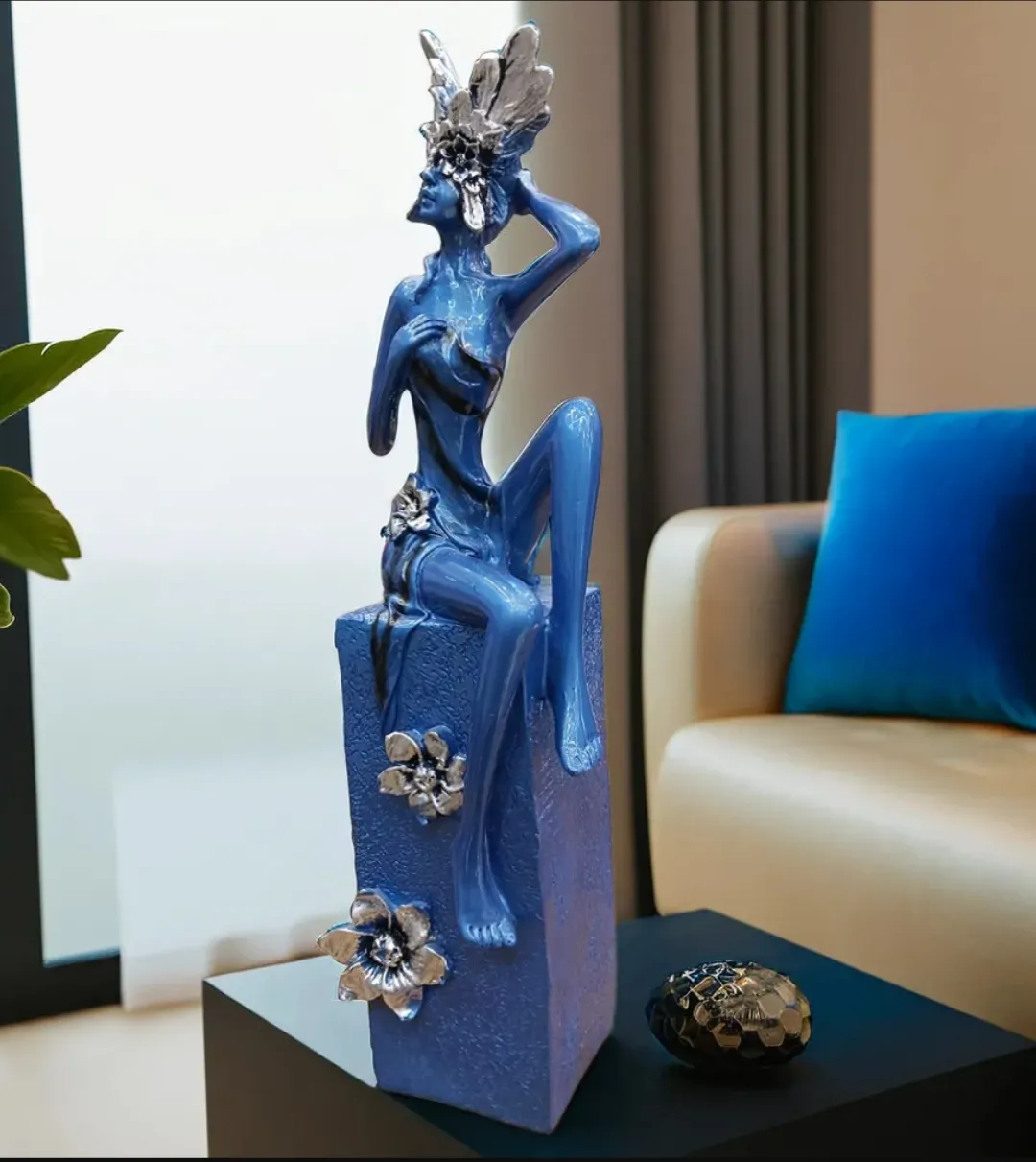 Small Leg Lady Blue Resin Showpiece | Modern Abstract Lady Decorative Statue for Home & Office Décor