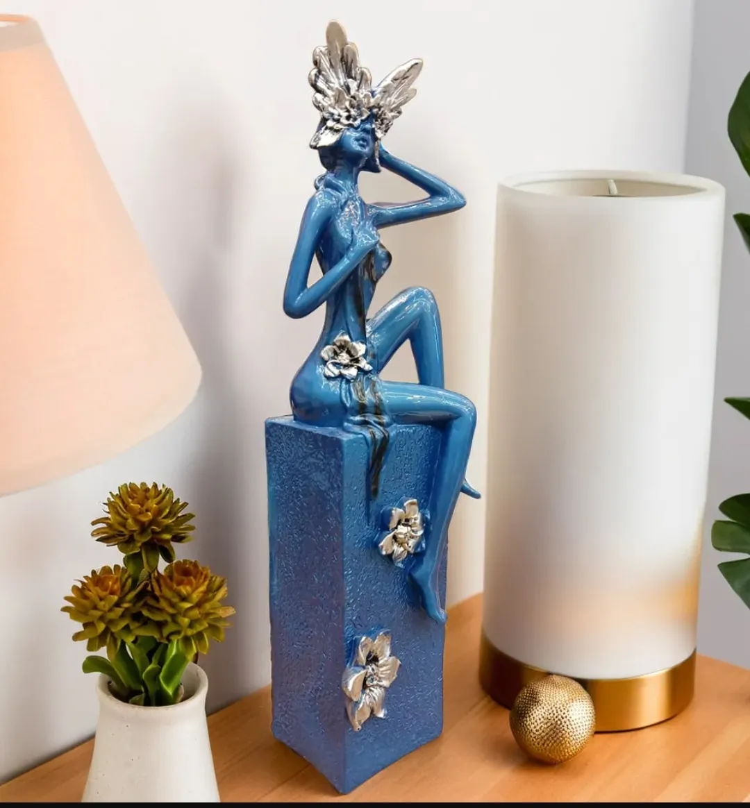 Small Leg Lady Blue Resin Showpiece | Modern Abstract Lady Decorative Statue for Home & Office Décor