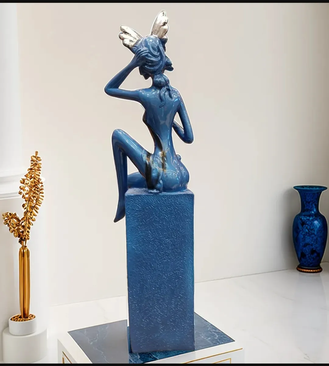 Small Leg Lady Blue Resin Showpiece | Modern Abstract Lady Decorative Statue for Home & Office Décor