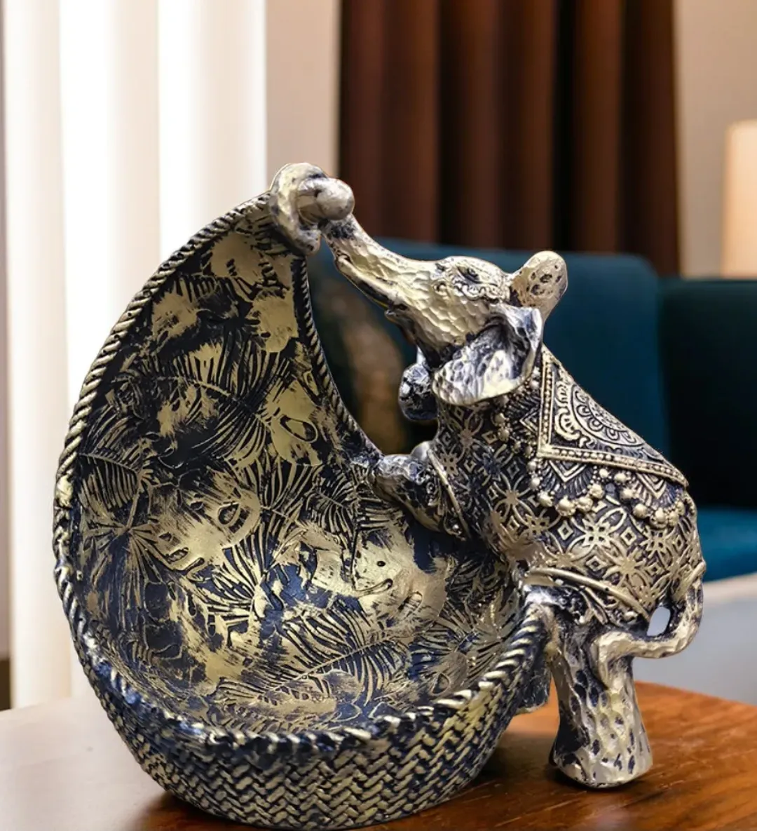 Premium Platter Elephant Resin Showpiece – Elegant Elephant Decorative Statue for Home, Office & Table Décor