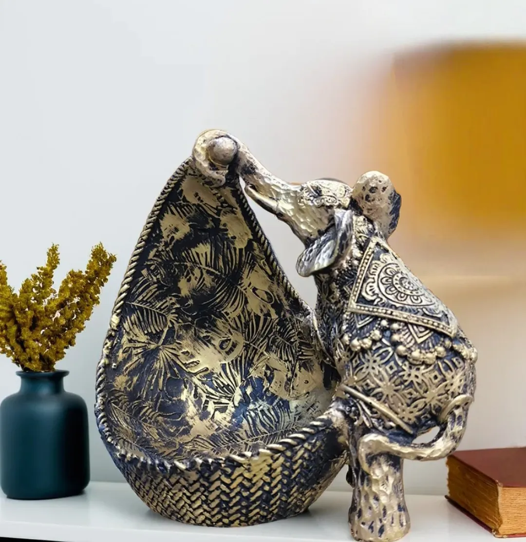 Premium Platter Elephant Resin Showpiece – Elegant Elephant Decorative Statue for Home, Office & Table Décor