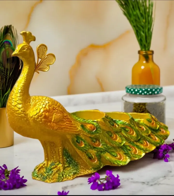 Premium Peacock  Diya Showpiece – Elegant Decorative Peacock Lamp for Home Temple, Pooja Room & Festive Décor