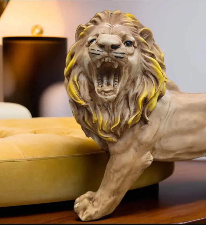 Small Brown Resin Lion Showpiece | Decorative Animal Figurine for Home & Office Décor