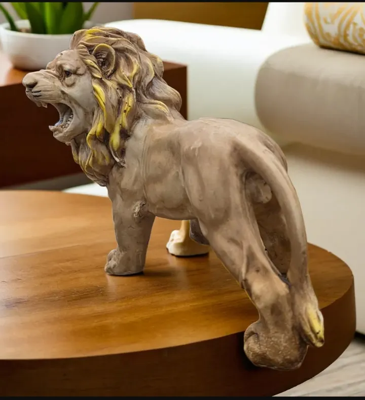 Small Brown Resin Lion Showpiece | Decorative Animal Figurine for Home & Office Décor