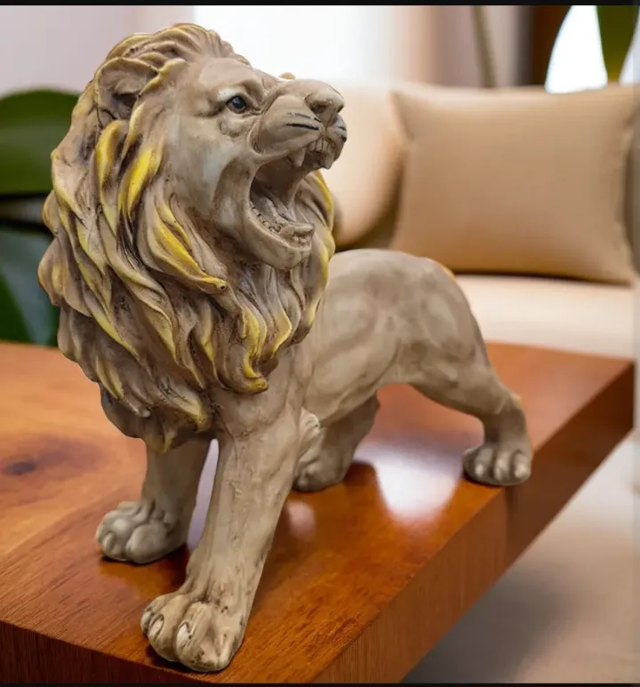 Small Brown Resin Lion Showpiece | Decorative Animal Figurine for Home & Office Décor