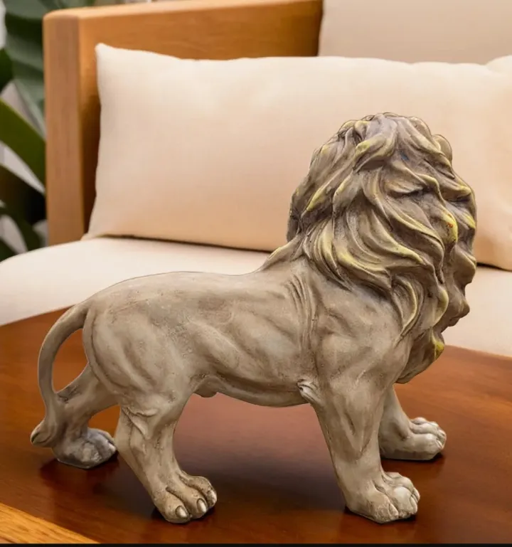Small Brown Resin Lion Showpiece | Decorative Animal Figurine for Home & Office Décor