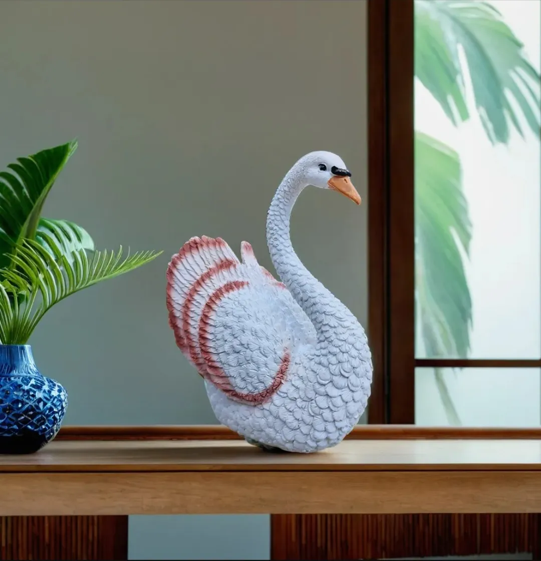 Elegant Small Swan Pankh Resin Showpiece | White Swan Decorative Statue for Home & Office Décor