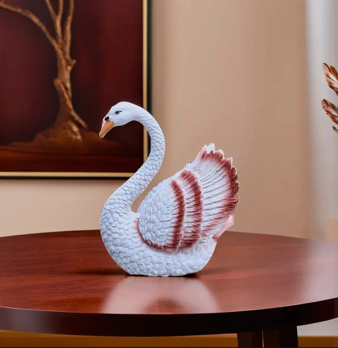Elegant Small Swan Pankh Resin Showpiece | White Swan Decorative Statue for Home & Office Décor