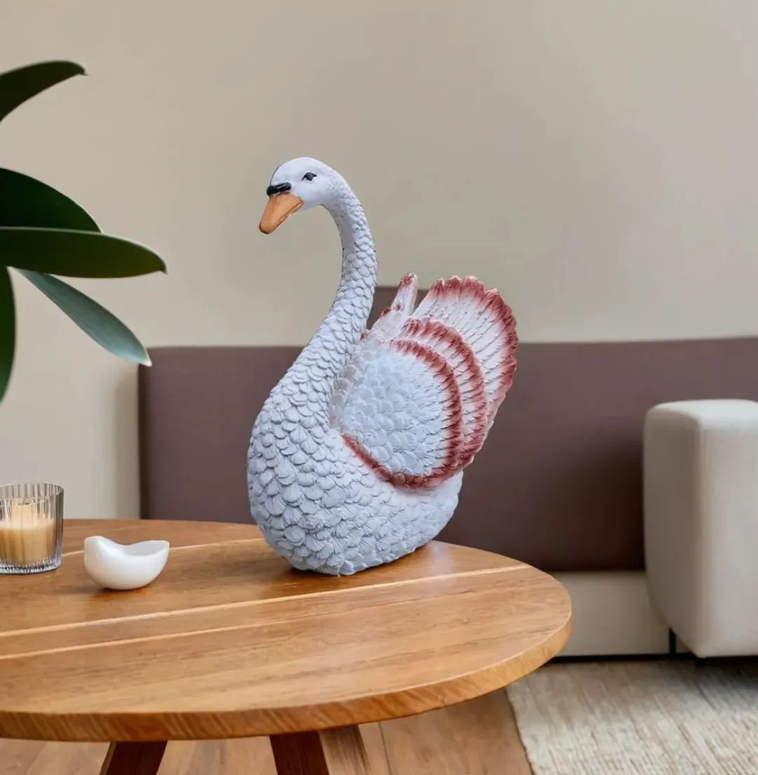Elegant Small Swan Pankh Resin Showpiece | White Swan Decorative Statue for Home & Office Décor