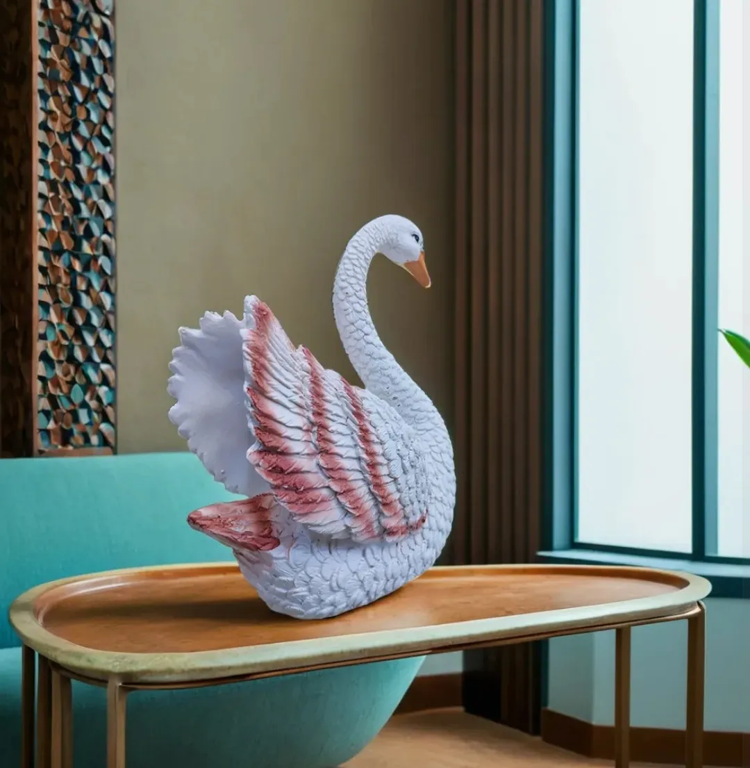 Elegant Small Swan Pankh Resin Showpiece | White Swan Decorative Statue for Home & Office Décor