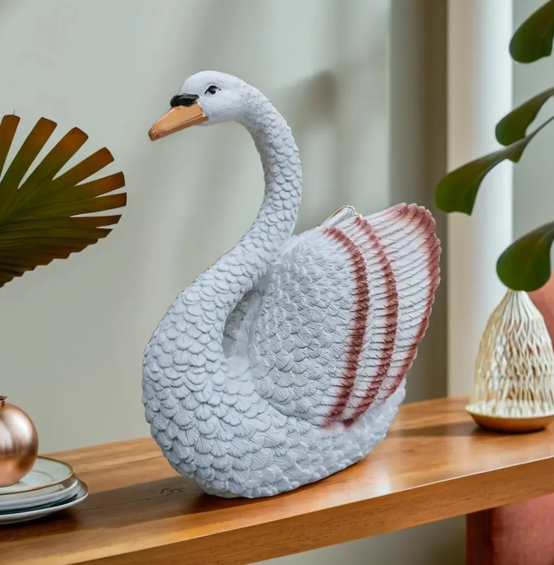 Elegant Medium Swan Resin Showpiece | White Swan Decorative Statue for Home & Office Décor