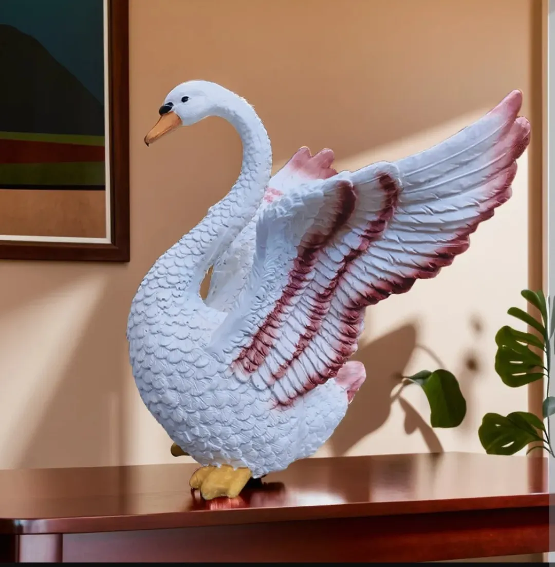 Elegant Medium Swan Pankh Resin Showpiece | White Swan Decorative Statue for Home & Office Décor
