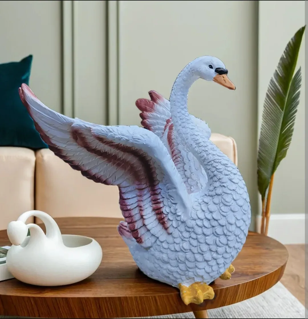 Elegant Medium Swan Pankh Resin Showpiece | White Swan Decorative Statue for Home & Office Décor