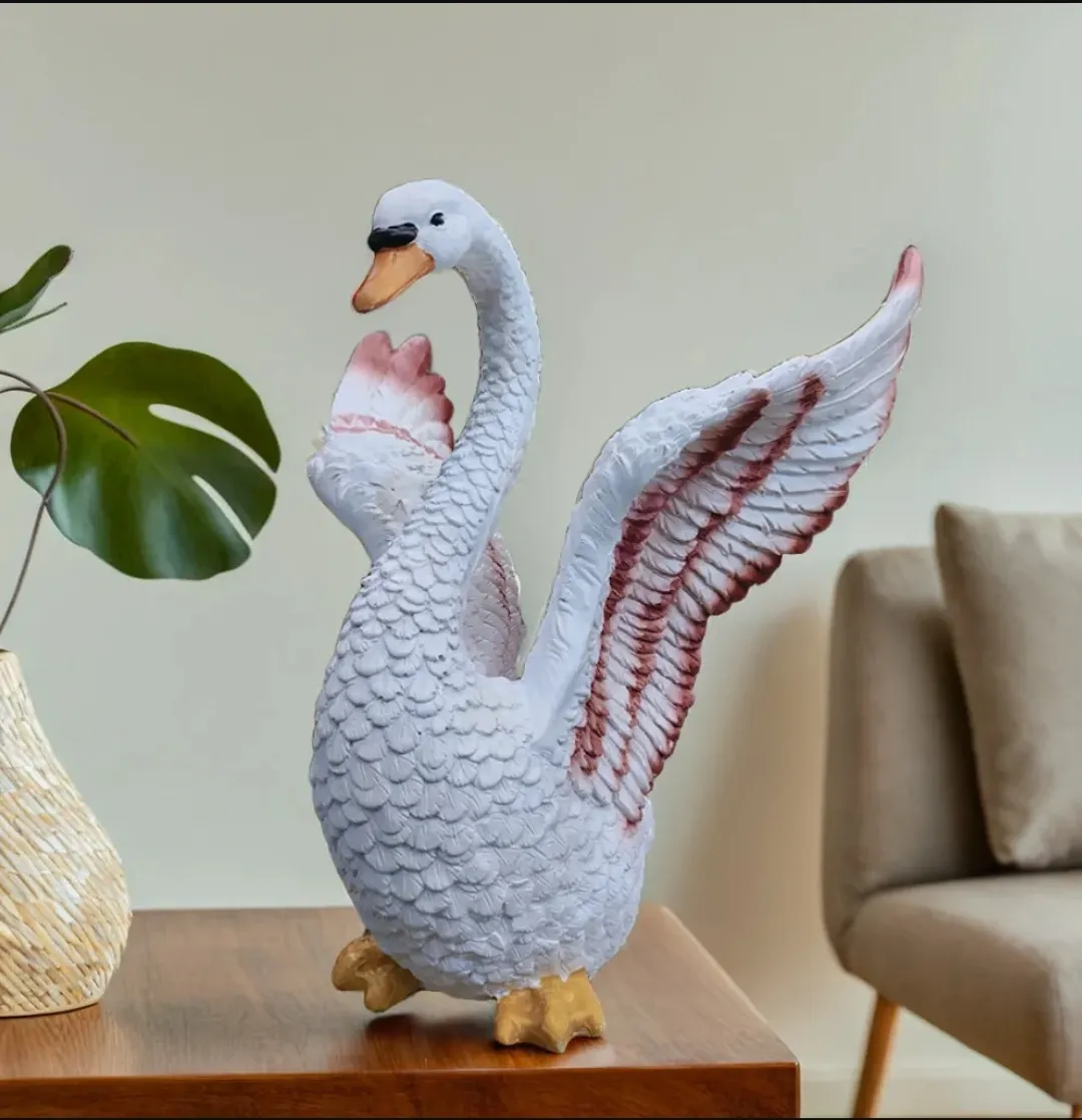 Elegant Medium Swan Pankh Resin Showpiece | White Swan Decorative Statue for Home & Office Décor