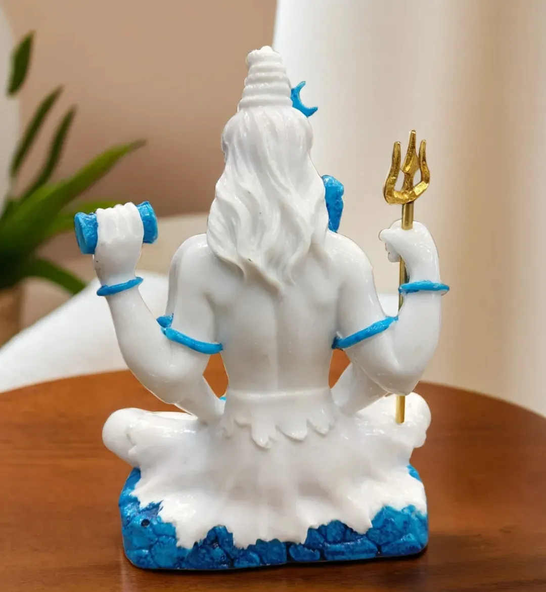 Lord Shiva White Blue Meditating Resin Idol | Mahadev Decorative Statue for Home, Office & Temple Décor