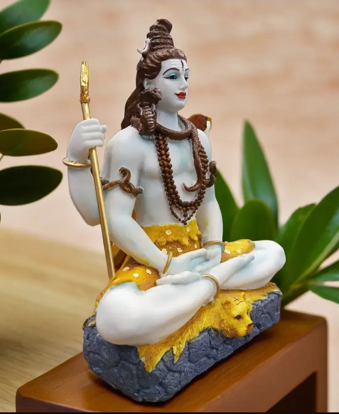 Lord Shiva Yellow Meditating Resin Idol | Mahadev Decorative Statue for Home, Office & Temple Décor