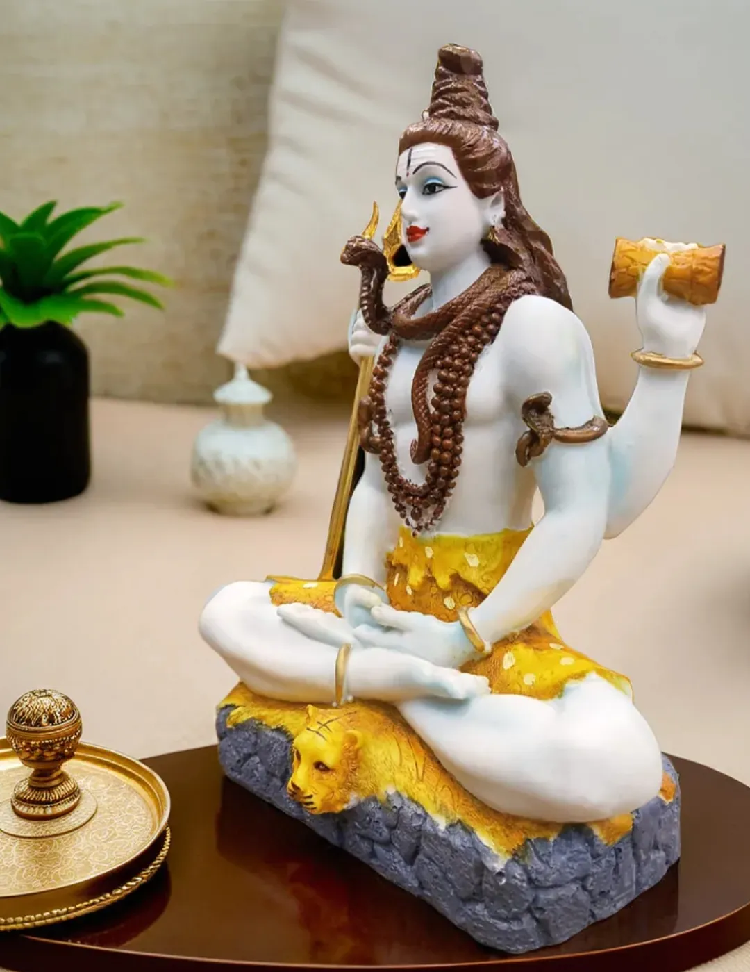 Lord Shiva Yellow Meditating Resin Idol | Mahadev Decorative Statue for Home, Office & Temple Décor