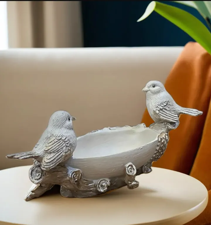 Bird Resin Decorative Bowl | Elegant Bird Showpiece with Storage Bowl for Home Décor