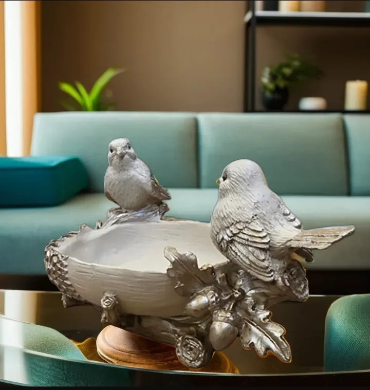 Bird Resin Decorative Bowl | Elegant Bird Showpiece with Storage Bowl for Home Décor