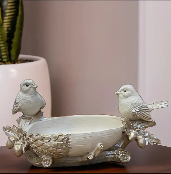 Bird Resin Decorative Bowl | Elegant Bird Showpiece with Storage Bowl for Home Décor