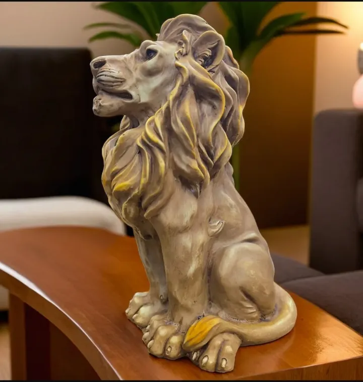 Sitting Lion Brown Resin Lion Showpiece | Decorative Animal Figurine for Home & Office Décor