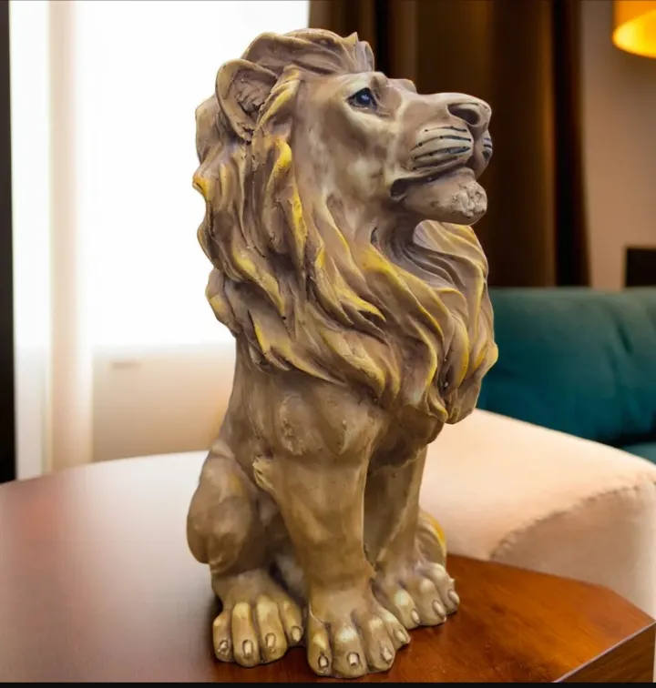Sitting Lion Brown Resin Lion Showpiece | Decorative Animal Figurine for Home & Office Décor