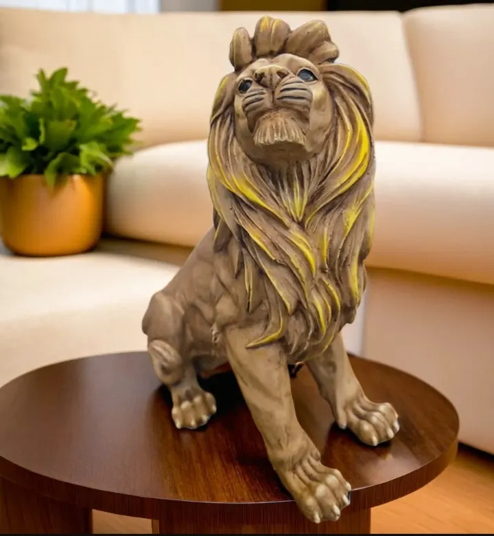 Side Sitting Lion Brown Resin Lion Showpiece | Decorative Animal Figurine for Home & Office Décor