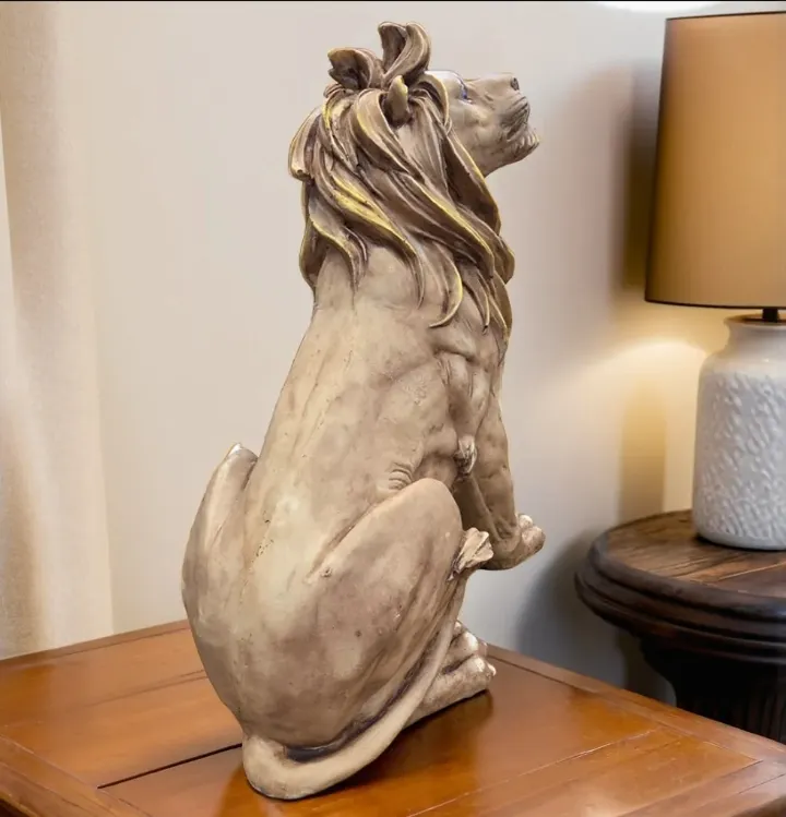 Side Sitting Lion Brown Resin Lion Showpiece | Decorative Animal Figurine for Home & Office Décor