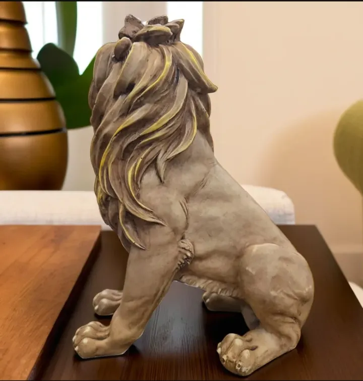 Side Sitting Lion Brown Resin Lion Showpiece | Decorative Animal Figurine for Home & Office Décor