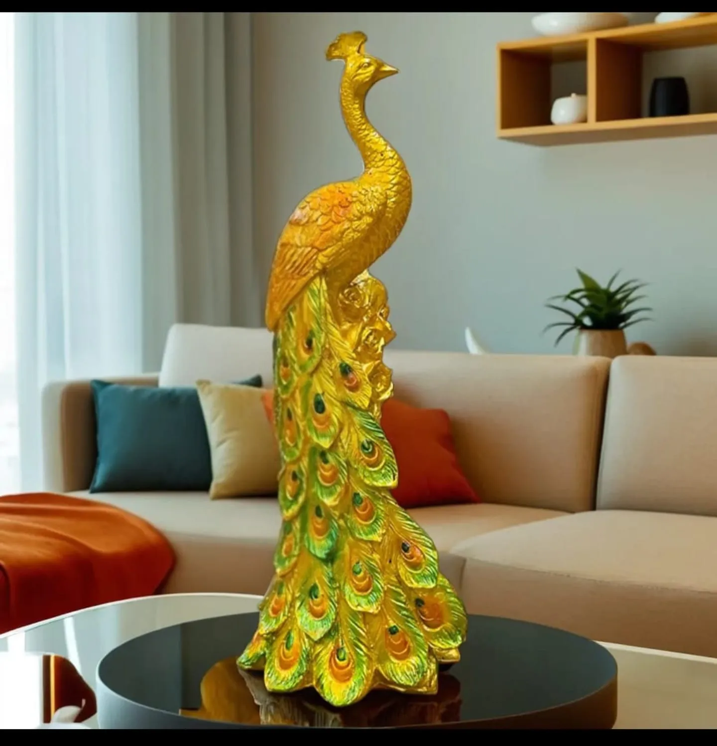 Premium Daal Peacock Showpiece – Elegant Decorative Peacock Lamp for Home Temple, Pooja Room & Festive Décor