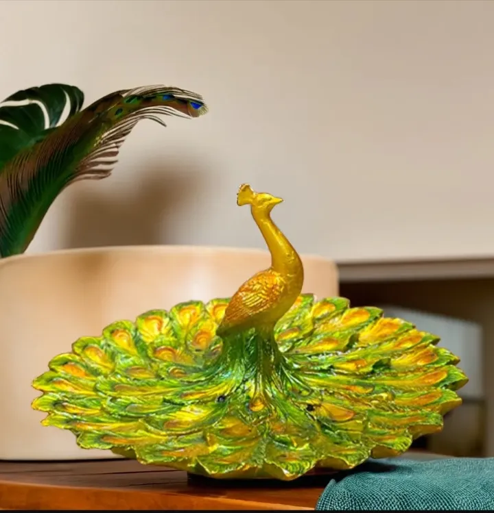 Premium Pankh Down Peacock Showpiece – Elegant Decorative Peacock Lamp for Home Temple, Pooja Room & Festive Décor