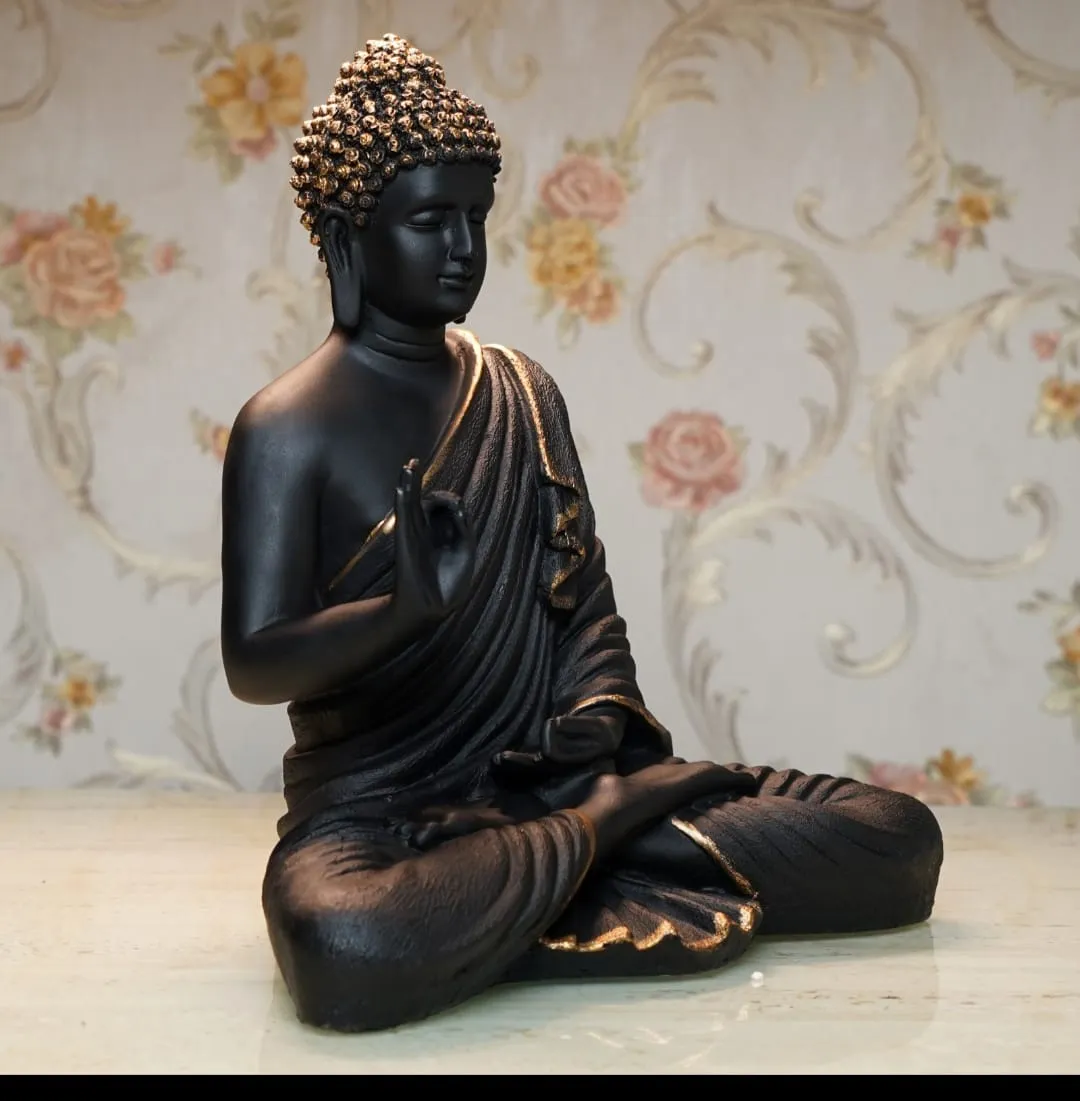 Premium Black Golden Resin Statue – Elegant Lord Buddha Showpiece for Home, Office & Meditation Décor