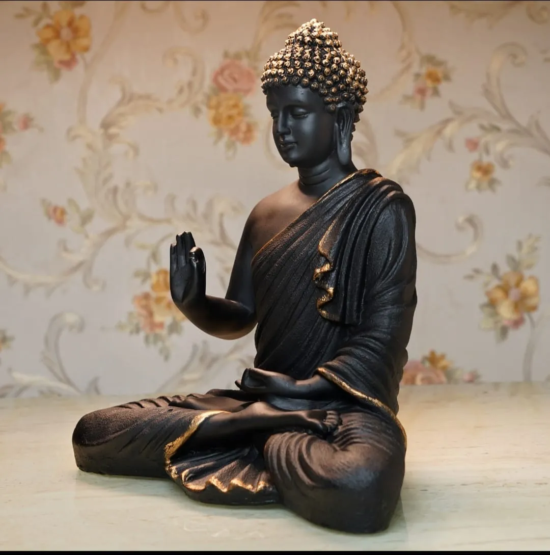Premium Black Golden Resin Statue – Elegant Lord Buddha Showpiece for Home, Office & Meditation Décor