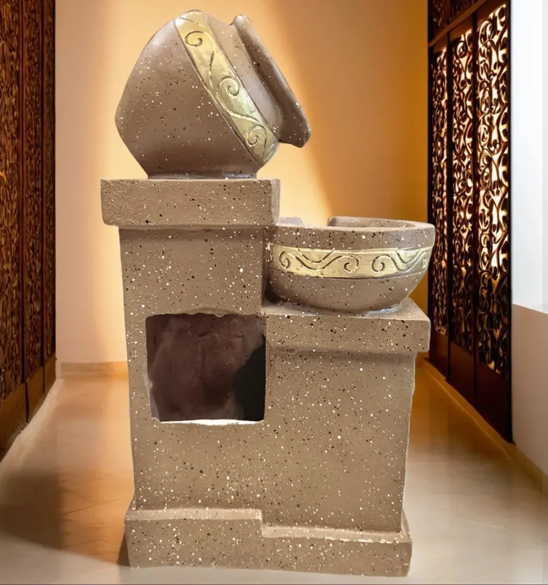 Premium Matki Fountain Brown Water Showpiece – Elegant Decorative Fountain for Home, Office, Garden & Living Room Décor