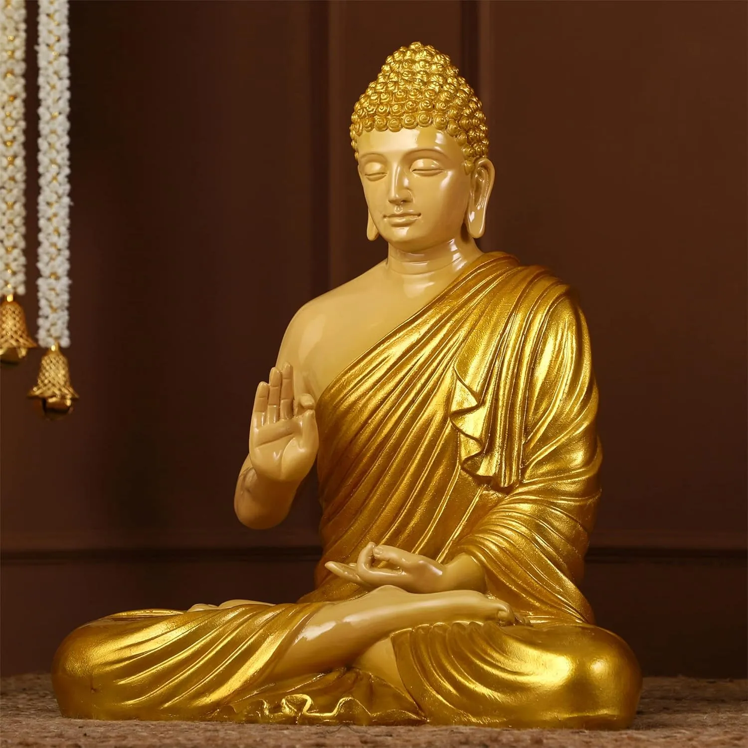 Premium Big Golden Buddha Resin Statue – Elegant Lord Buddha Showpiece for Home, Office & Meditation Décor