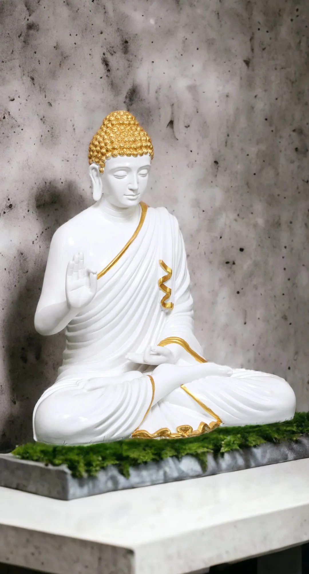 Premium 2 Feet Buddha White Golden  Resin Statue – Elegant Lord Buddha Showpiece for Home, Office & Meditation Décor