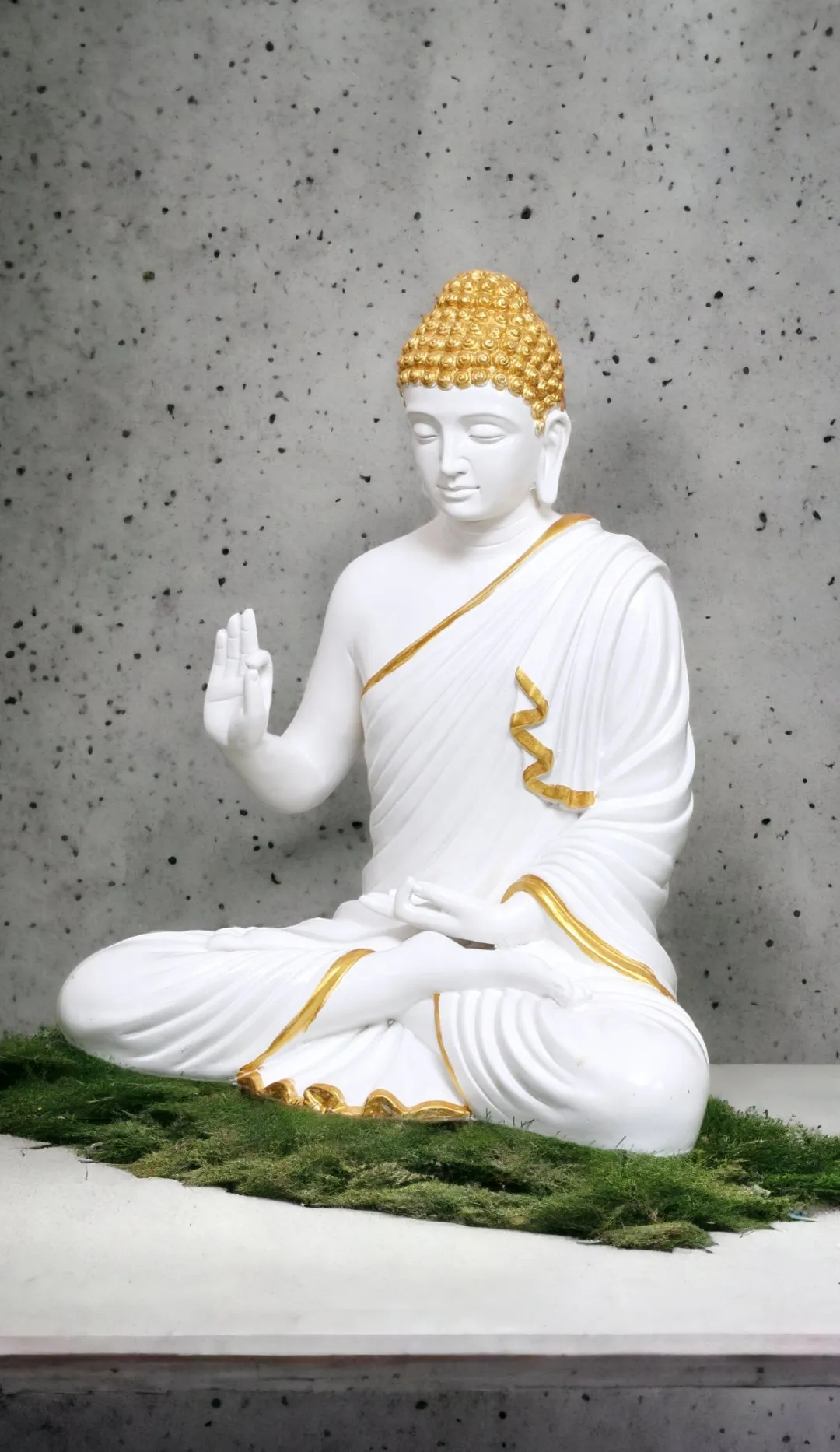 Premium 2 Feet Buddha White Golden  Resin Statue – Elegant Lord Buddha Showpiece for Home, Office & Meditation Décor