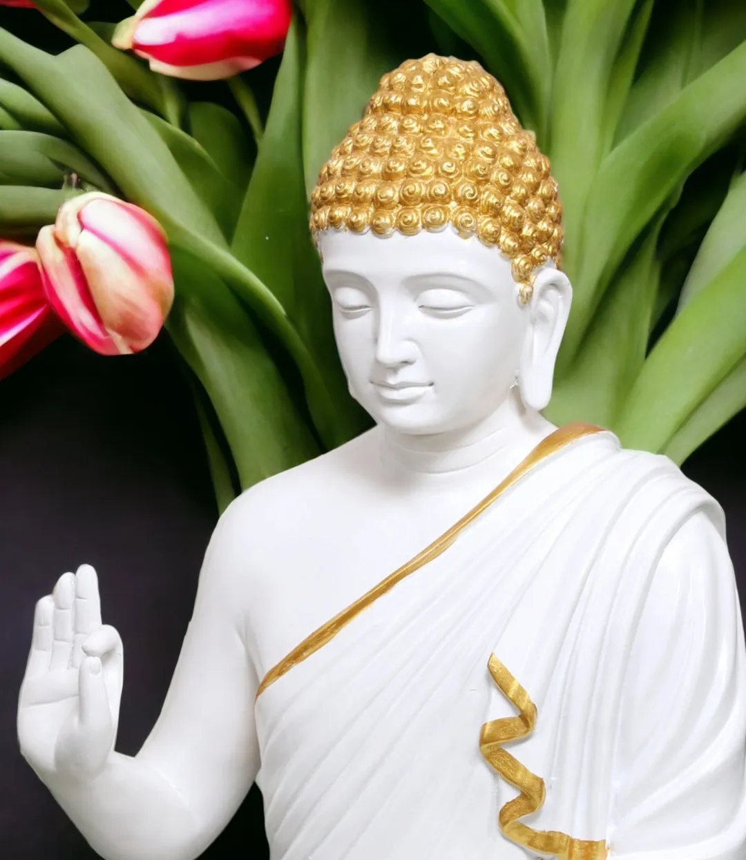 Premium 2 Feet Buddha White Golden  Resin Statue – Elegant Lord Buddha Showpiece for Home, Office & Meditation Décor