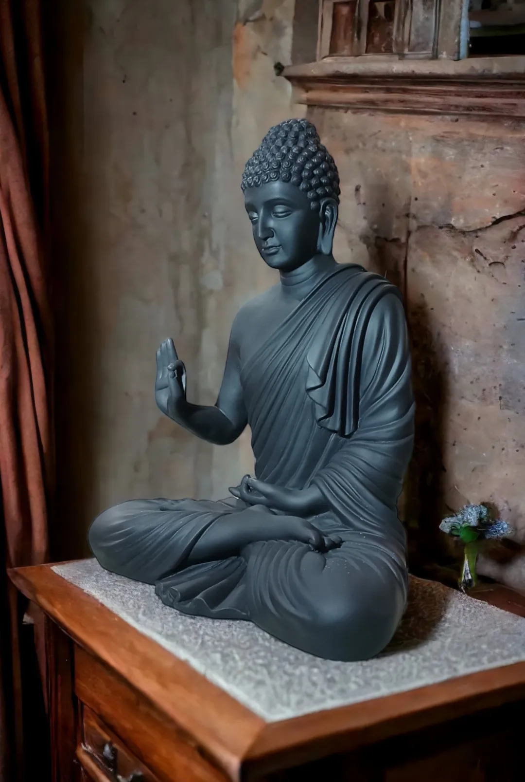 Premium 2 Feet Buddha Matt Black Resin Statue – Elegant Lord Buddha Showpiece for Home, Office & Meditation Décor