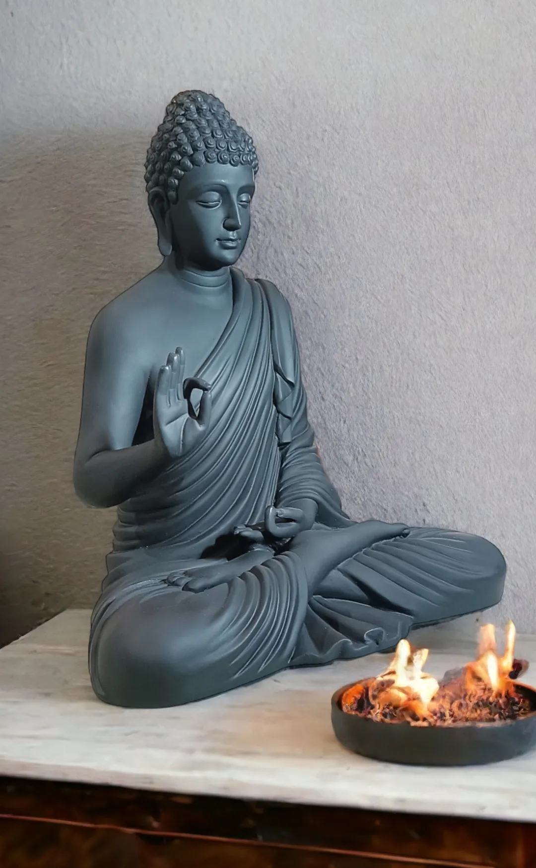 Premium 2 Feet Buddha Matt Black Resin Statue – Elegant Lord Buddha Showpiece for Home, Office & Meditation Décor