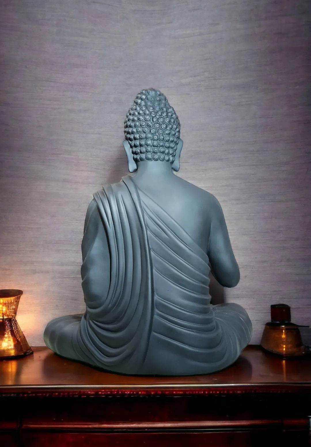 Premium 2 Feet Buddha Matt Black Resin Statue – Elegant Lord Buddha Showpiece for Home, Office & Meditation Décor